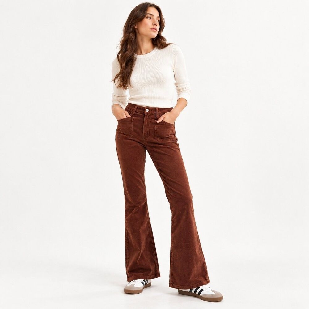 GAP 70s Flare High Rise Corduroy Pants In Sable Brown Sz 10 Reg 30 Casual Retro